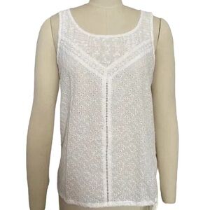 Lucky Brand Lace Eyelet White 100% Cotton Blouse Top Drawstring Hem Size XL